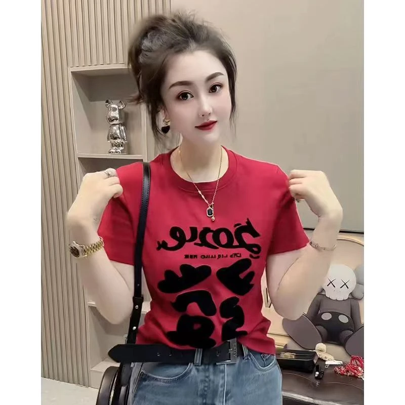 PY8035—秋冬款印花数字显瘦减龄休闲时尚百搭半袖圆领上衣T恤韩版