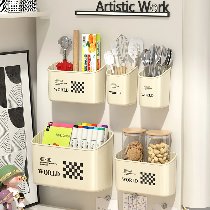 大团小圆冰箱磁吸收纳盒壁挂式可粘贴免打孔创意家用多功能收纳盒