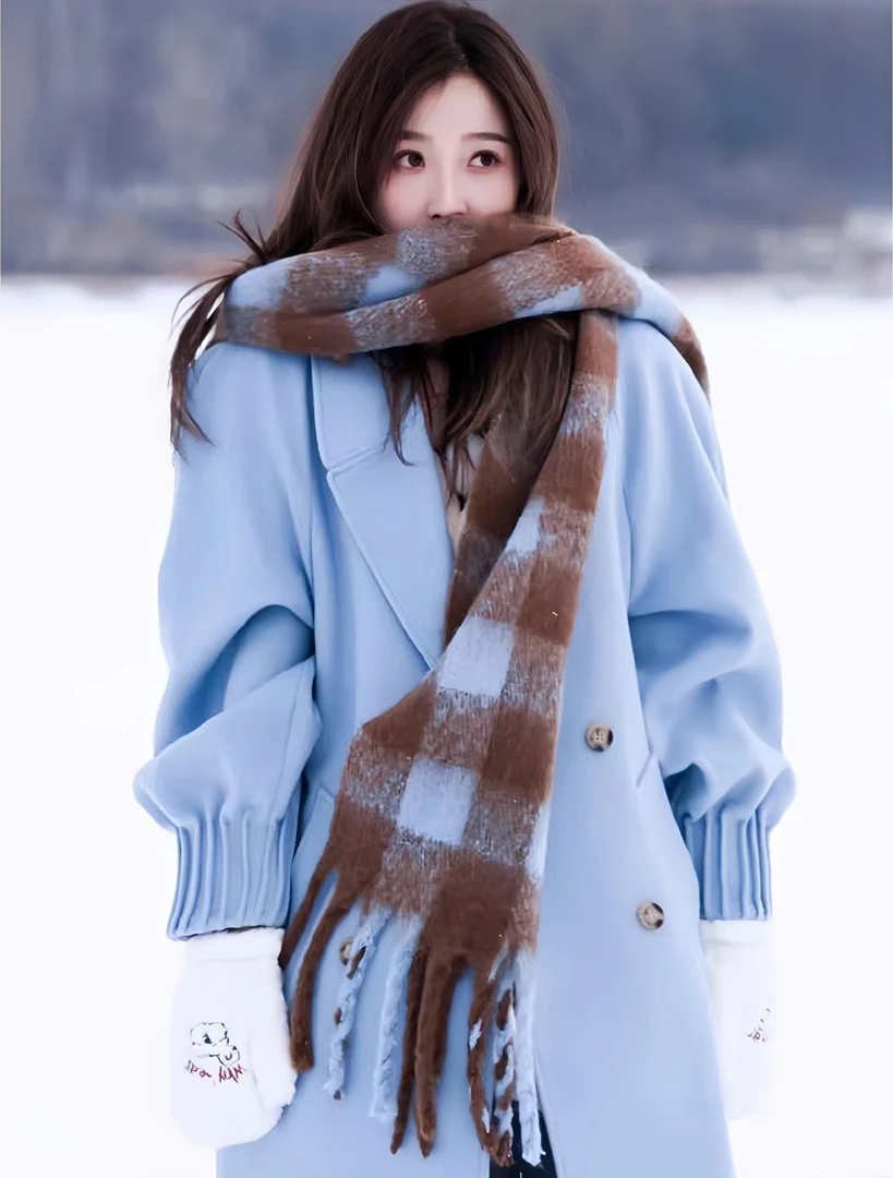 秋冬经典高级感加厚加宽百搭格子仿羊绒围巾高颜值爆款千鸟格新款