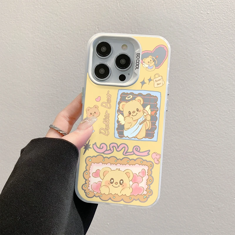 天使小熊磨砂彩银苹果15简约iPhone14手机壳13p华为nova mate60