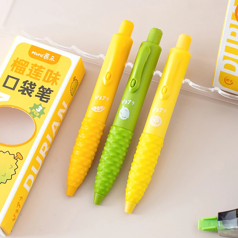 榴莲味中性笔CS尖高颜值网红按动口袋笔胖吨吨香味速干水笔签字笔