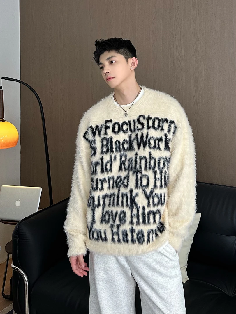 浩仔STUDIO 复古慵懒风百搭毛衣秋季情侣圆领针织衫毛衣67-60021