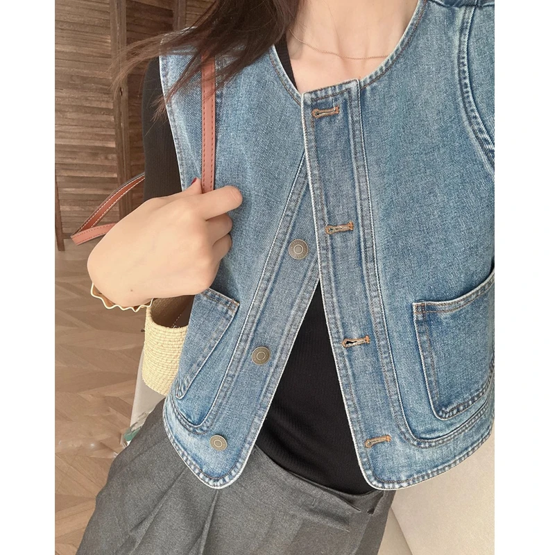 时尚潮流牛仔马甲女新款百搭设计感小众春秋外搭休闲高级大码