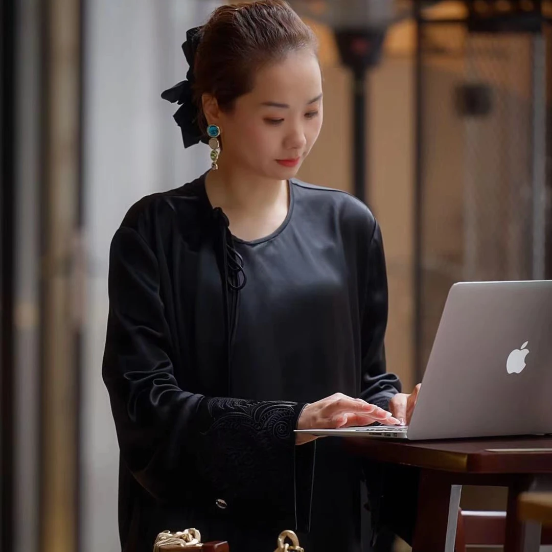 【双十一】【乌夜啼】 垂感黑色衬衫国风衬衣