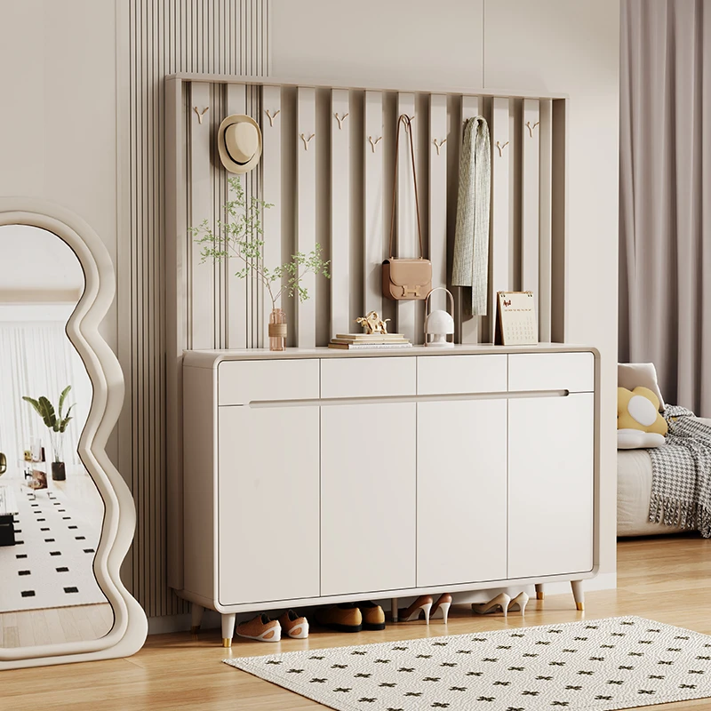 进门鞋柜挂衣架一体靠墙家用门口白色玄关柜隔断2025新款储物柜子