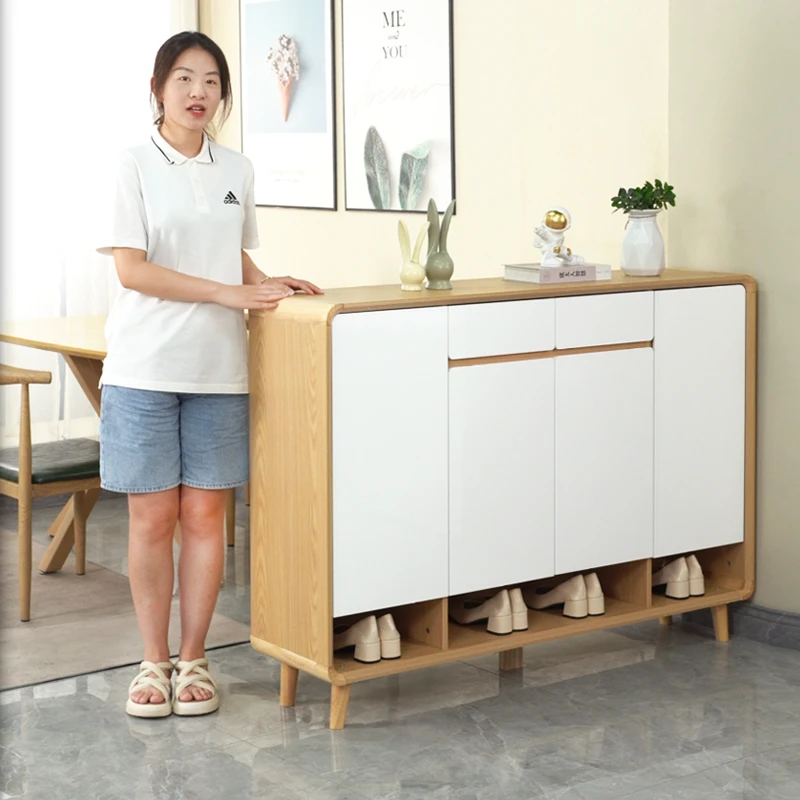 入户鞋柜北欧家用门口实木色简约现代换鞋凳大容量新款进门玄关柜