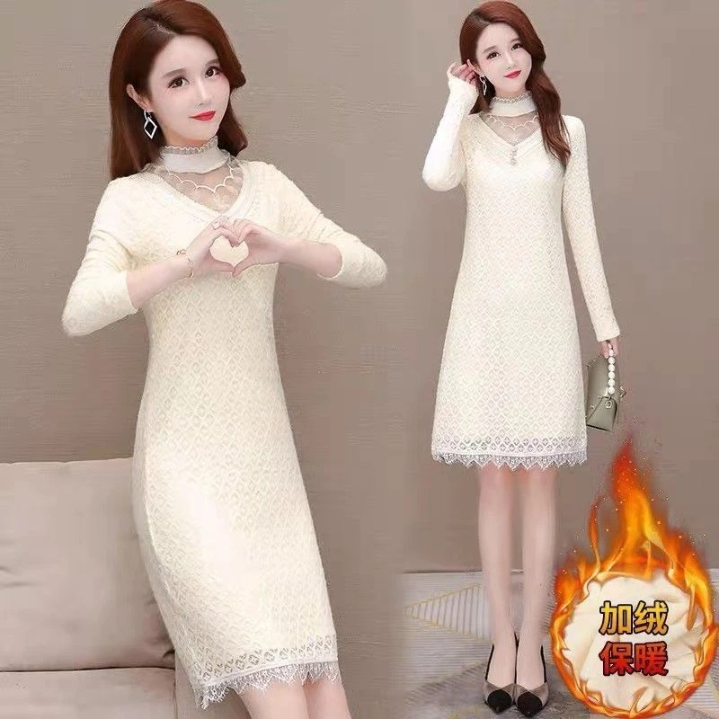 小个子加加厚连衣裙秋冬季配大衣遮肚显瘦减龄设计感打底裙子妈妈