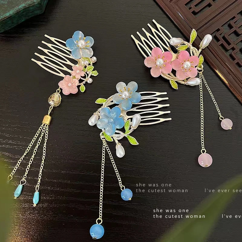 2024年国风流苏碎发梳女古风气质盘发神器汉服旗袍马面裙发簪头饰