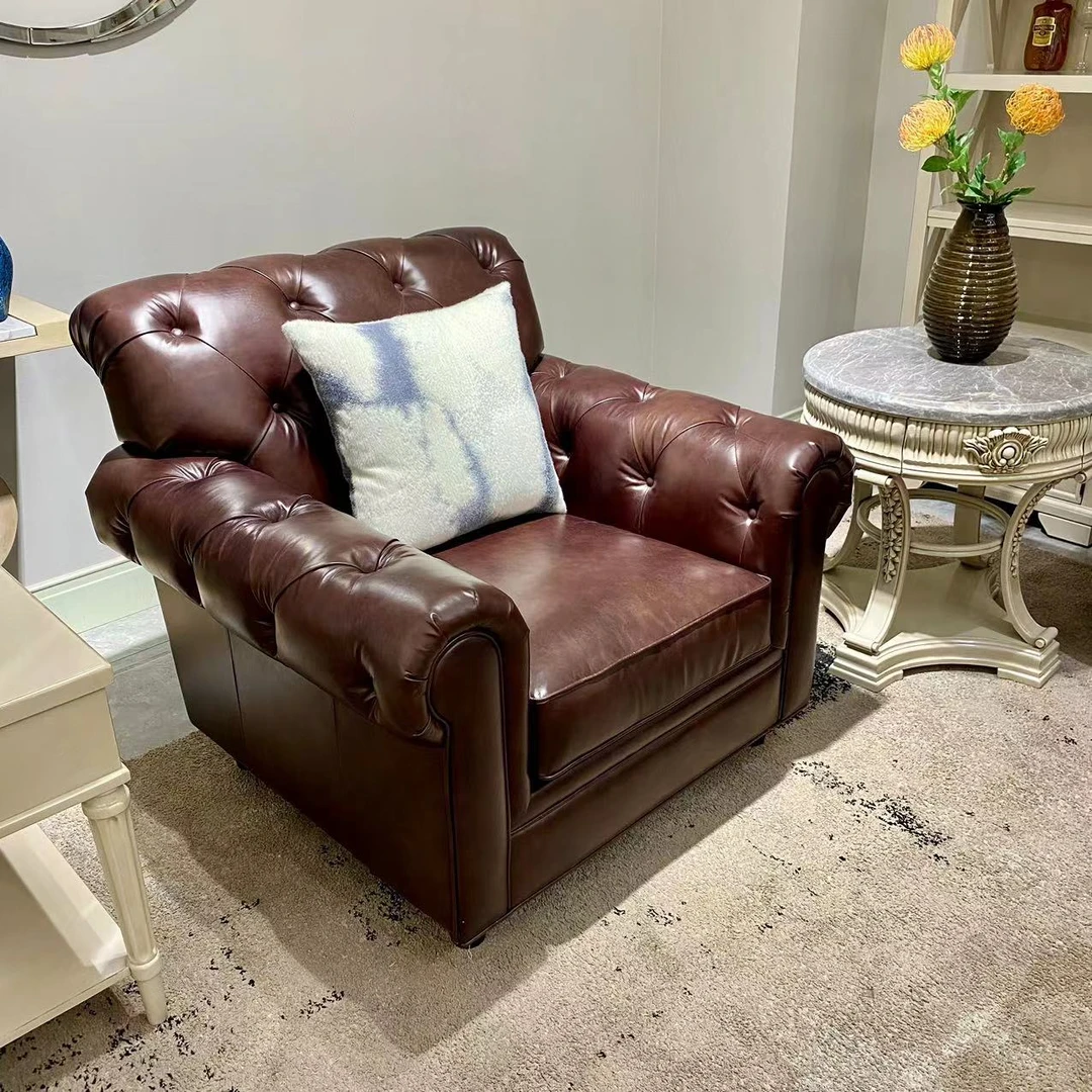 美式轻奢油蜡皮客厅全皮沙发查德威克沙发