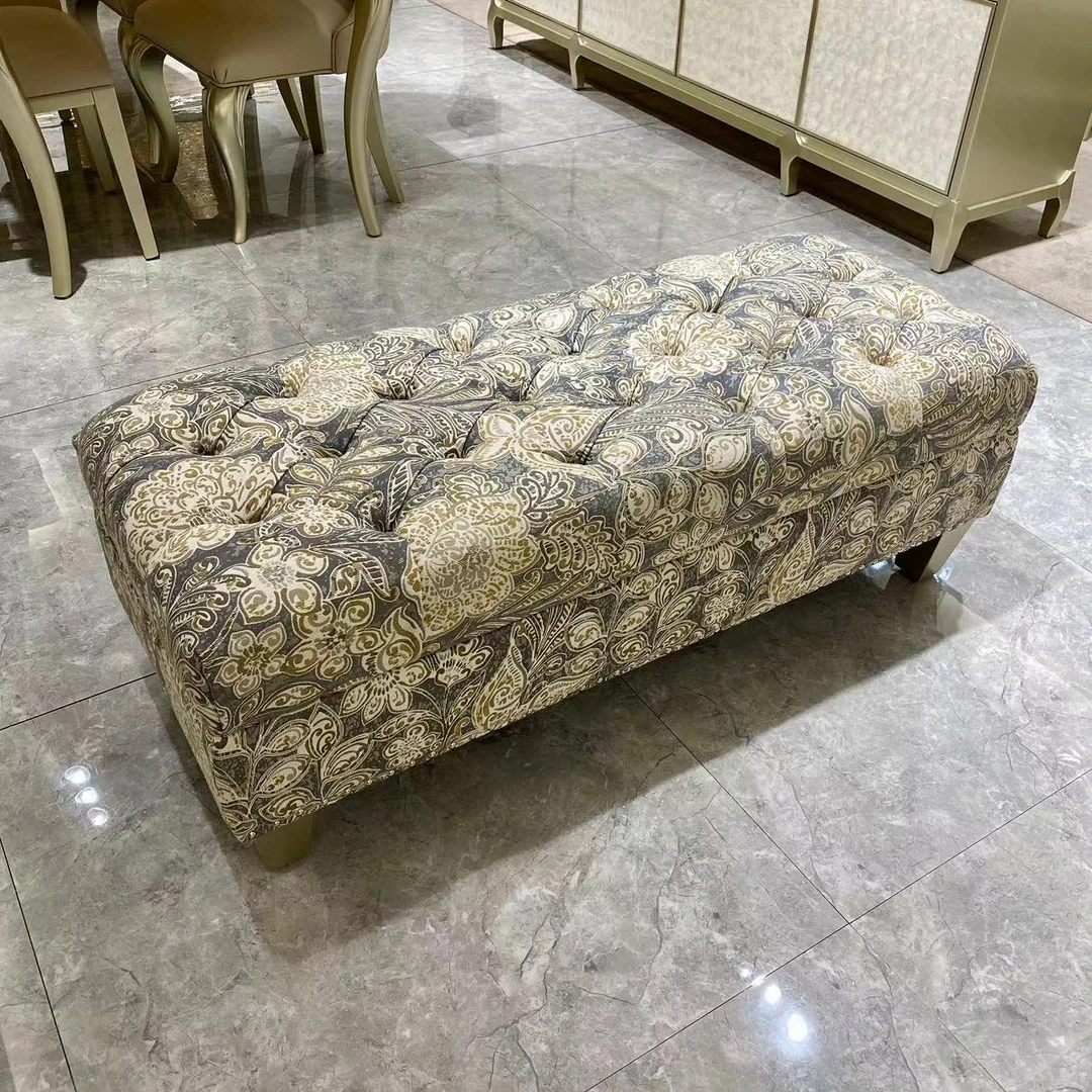 美式轻奢实木床尾凳餐边凳/家用客厅多功能凳/长凳 脚踏