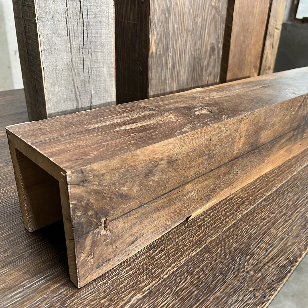 美式实木吊顶假梁旧木板老木板风化木复古装饰梁空心造型檩侘寂风