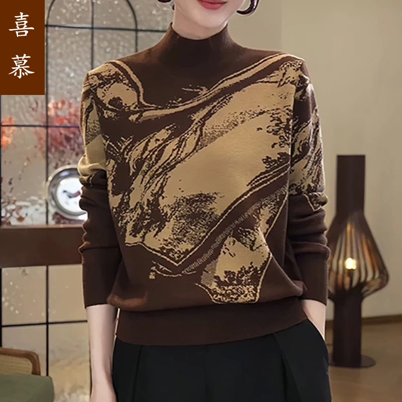 中年妈妈秋装针织打底衫2024新款洋气中老年女装提花休闲秋冬毛衣