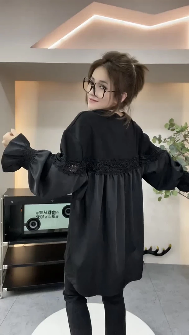 欧洲站2024秋时尚潮流高端新品质百搭宽松显瘦拼接蕾丝T上衣女