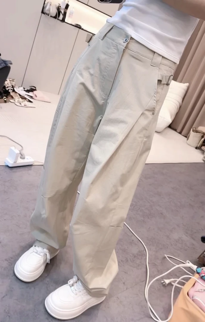 萱贝纯秋季新款瘦版阔腿裤女高腰显瘦时尚直筒薄款拖地休闲长裤子