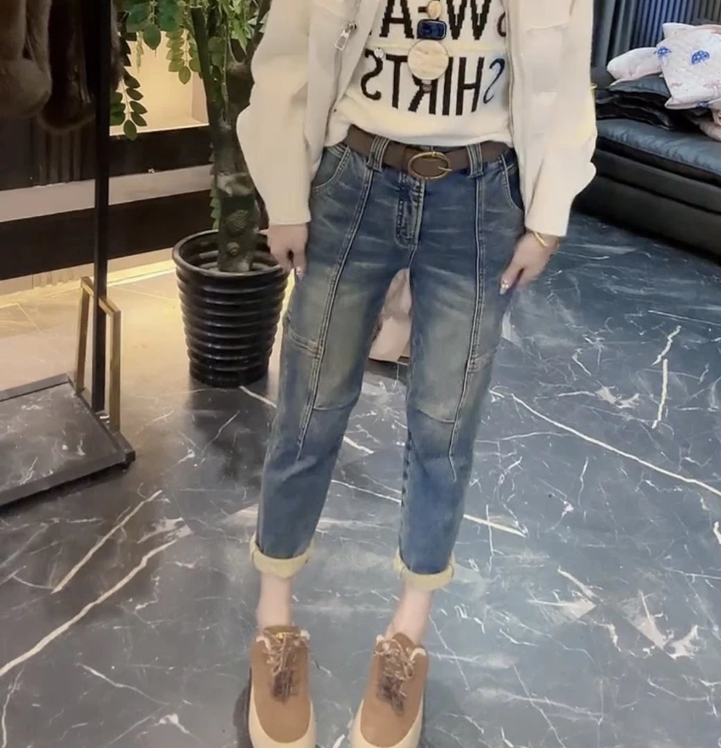 春秋新款韩版显瘦直筒牛仔裤女复古时尚百搭八分弹力烟管裤