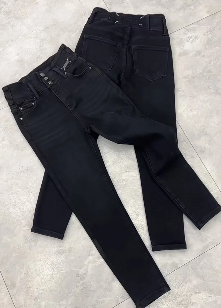 萱贝纯2025新款修身显瘦气质牛仔裤女时尚百搭刺绣九分弹力小脚裤