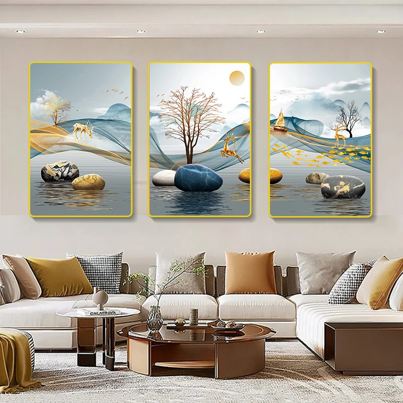 客厅装饰画现代高级感沙发背景墙挂画抽象三联挂画【商城】