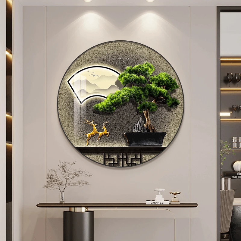 简约圆形玄关挂画集合晶瓷镶钻画面