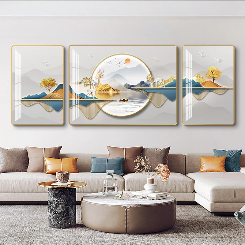 【晶钻】湖光山色风景挂画简约现代客厅装饰画