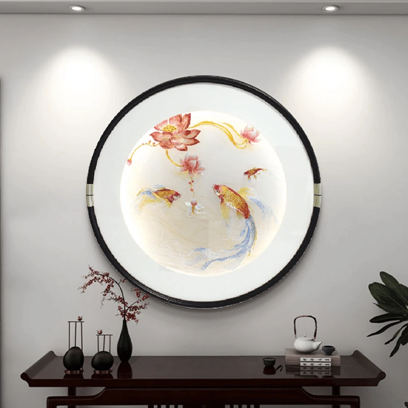 【刺绣灯款】玄关装饰画高级感大气客厅挂画新中式圆形