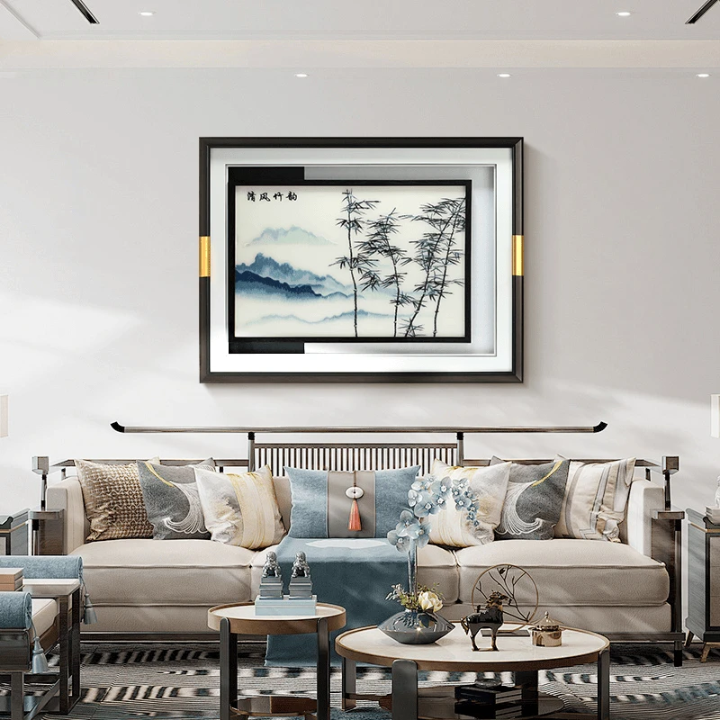 【刺绣集合】清风竹韵茶室装饰画办公室书房实物壁画大气客厅挂画