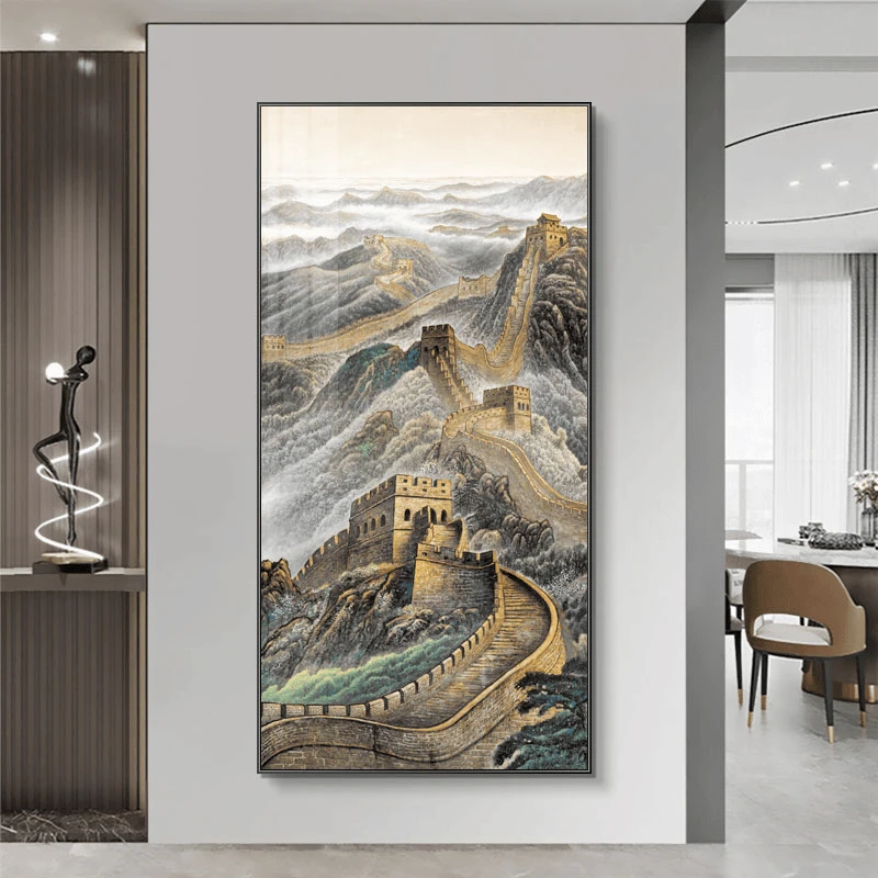 【镶钻】万里长城入户玄关装饰画新中式走廊大气挂画80*160
