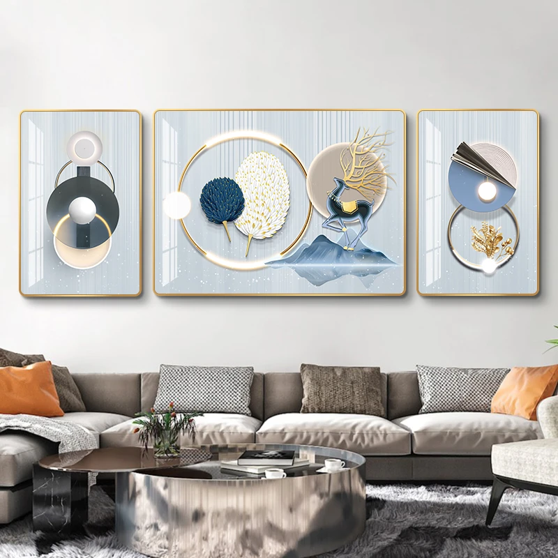 【镶钻】一鹿羽你客厅现代三联装饰画沙发背景墙挂画