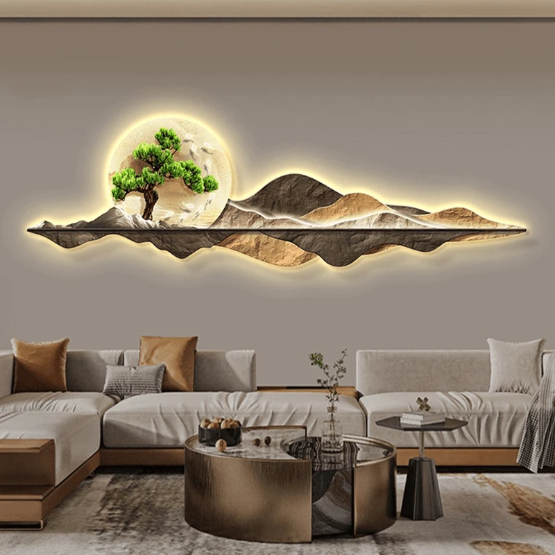 轻奢客厅装饰画壁灯新款侘寂风沙发背景墙挂画