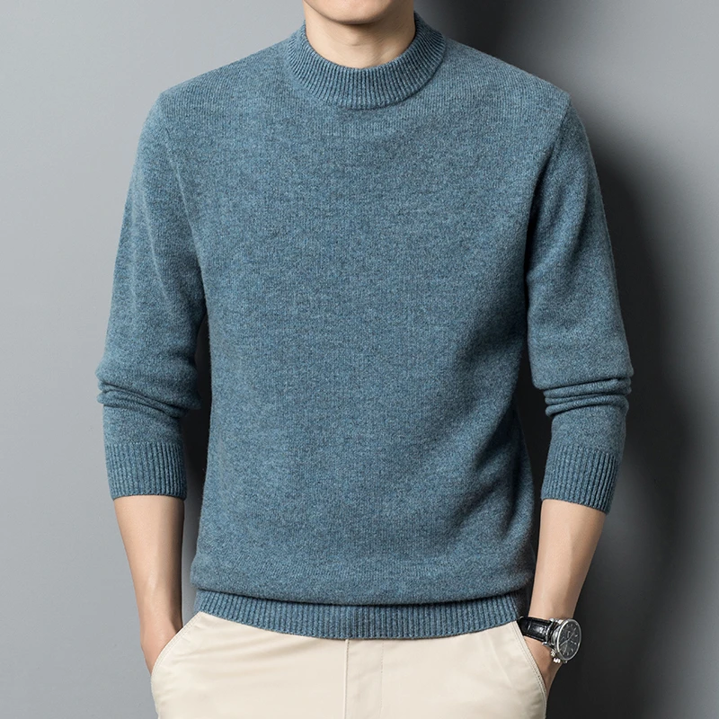 100%绵羊毛主推9针加厚平板半高领秋冬男士针织衫毛衣男装
