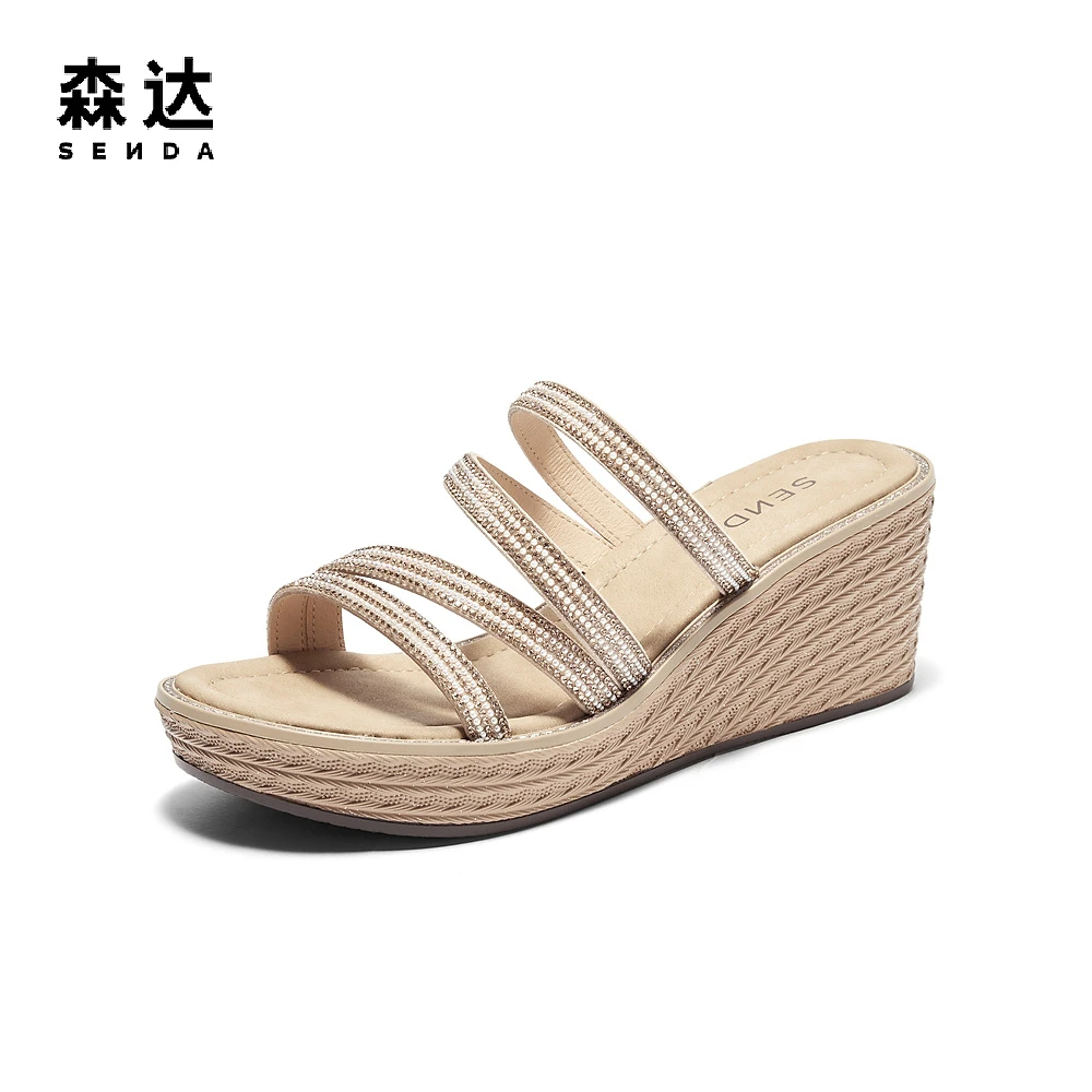 森达坡跟凉鞋女款2024新款夏商场同款厚底时尚凉拖鞋XAP01BT4
