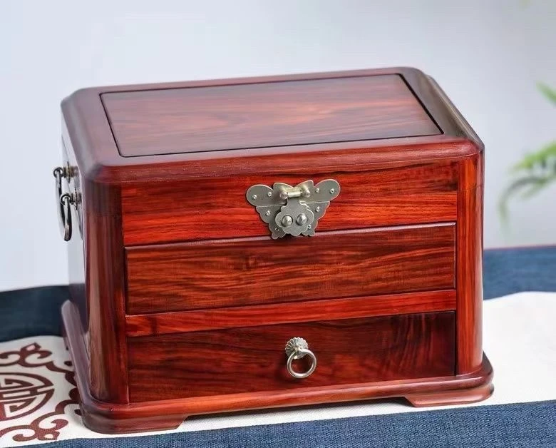 素面独板带抽首饰盒老挝大红酸枝交趾黄檀