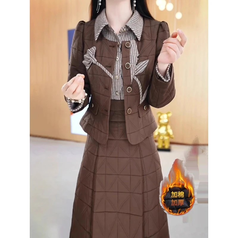 【美瑞】小香风套装连衣裙2024新款女秋冬爆款高级感夹棉加厚两件套