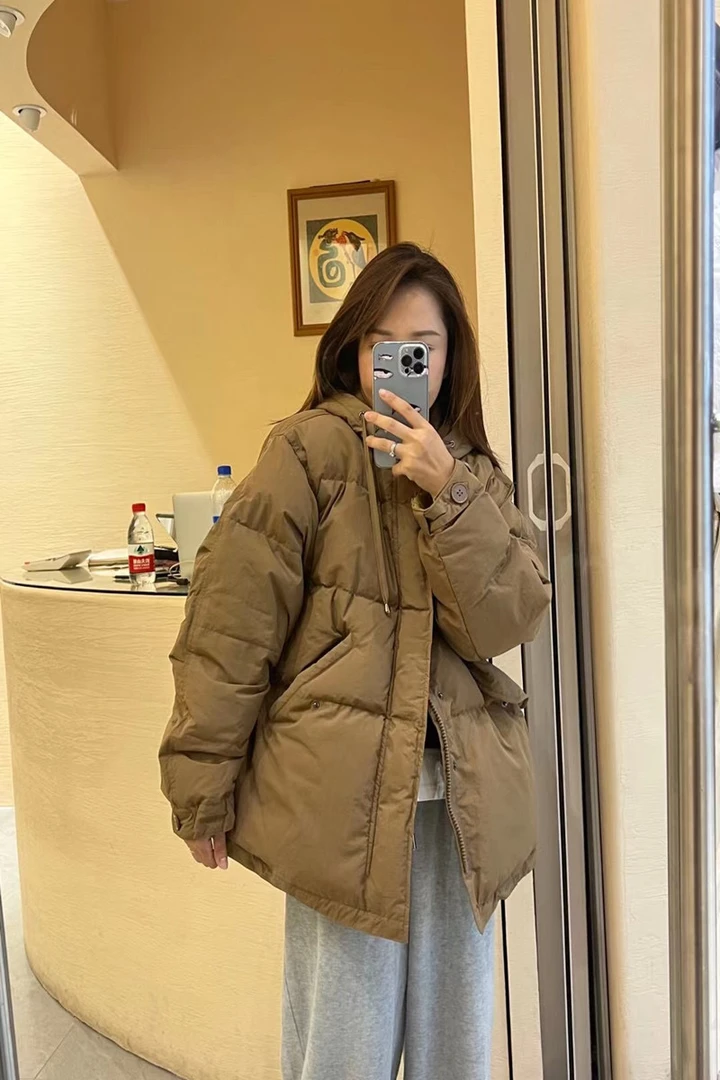 冬季新款韩版羽绒服女2023短款连帽面包服宽松加厚外套
