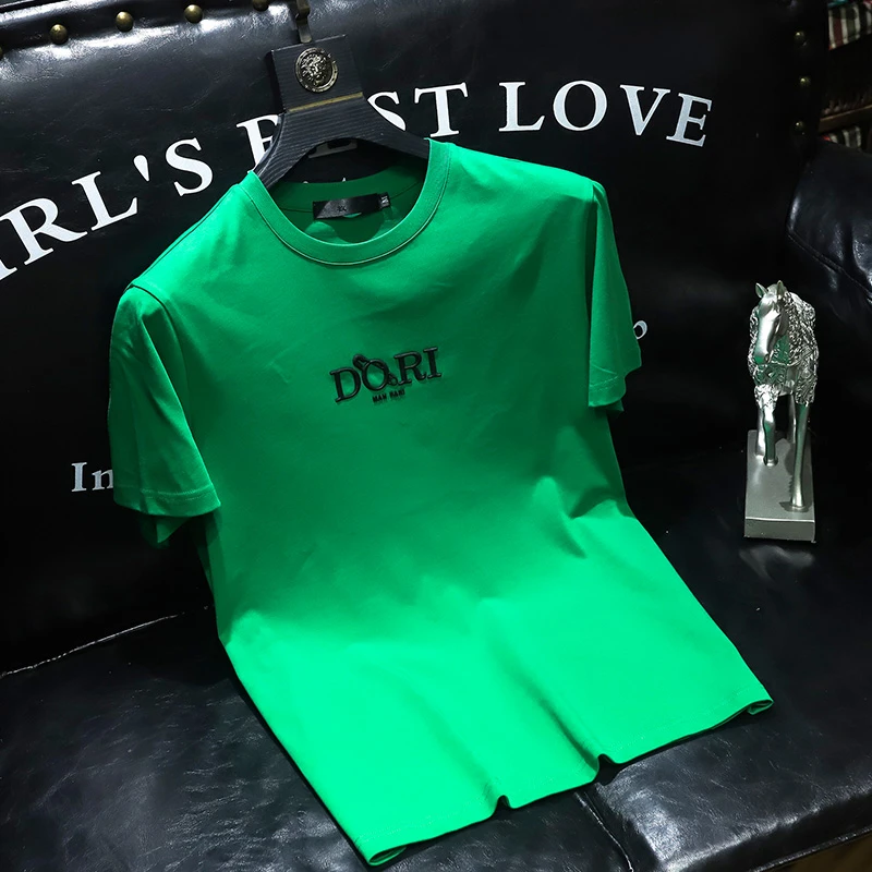 欧货2025新款夏季丝光棉潮流修身半袖打底衫品质轻奢男装短袖T恤