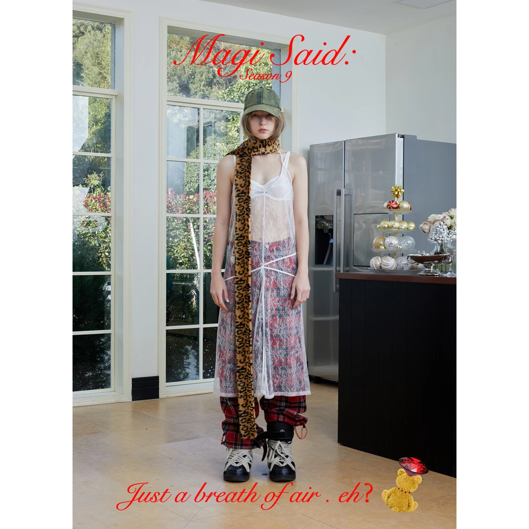 【季末五折】magisaid挂脖系带拼皮蕾丝连衣裙Maxi Dress