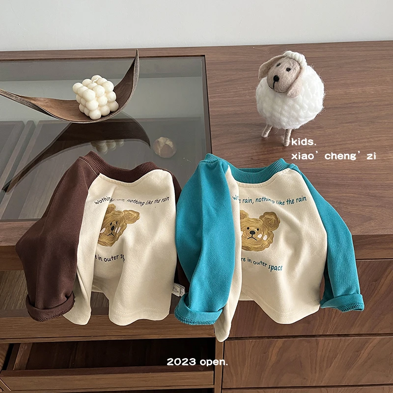 【插画小熊】T23Q58韩系男女宝插袖长袖T恤婴幼儿春秋百搭休闲卫衣