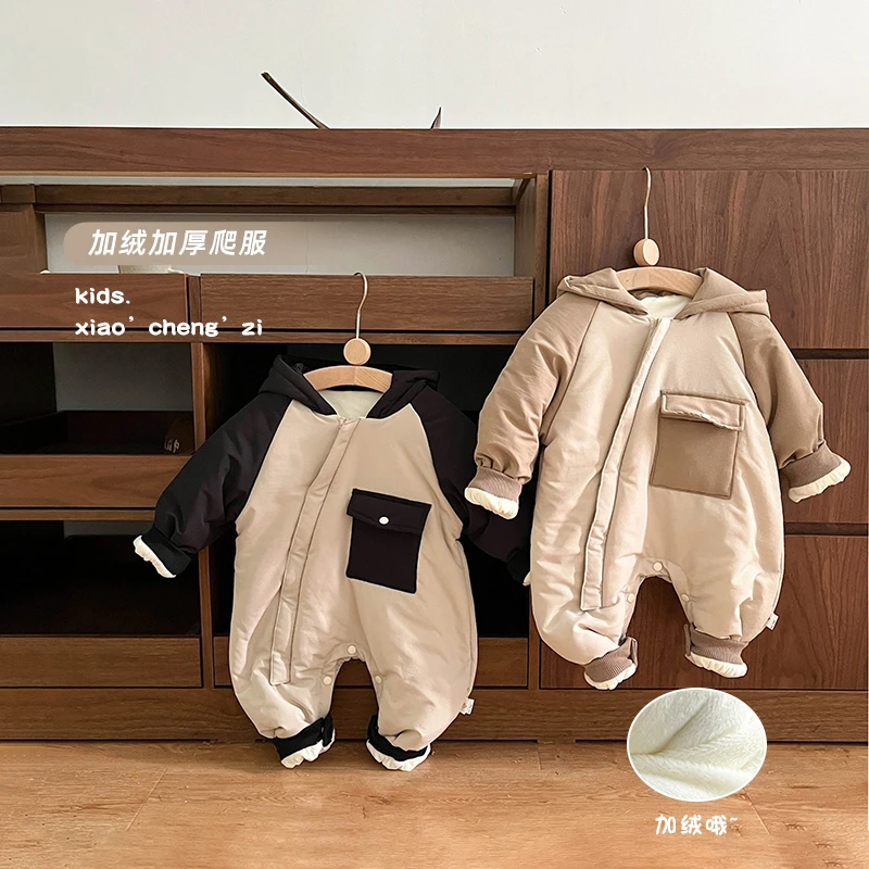 【不规则爬服】T23D19宝宝爬行服婴幼儿冬装婴儿连帽加绒加厚冬季