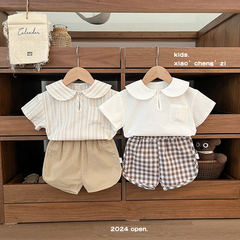 T24X155新款套装夏季凉快舒适翻领男宝女宝婴儿洋气短袖+短裤
