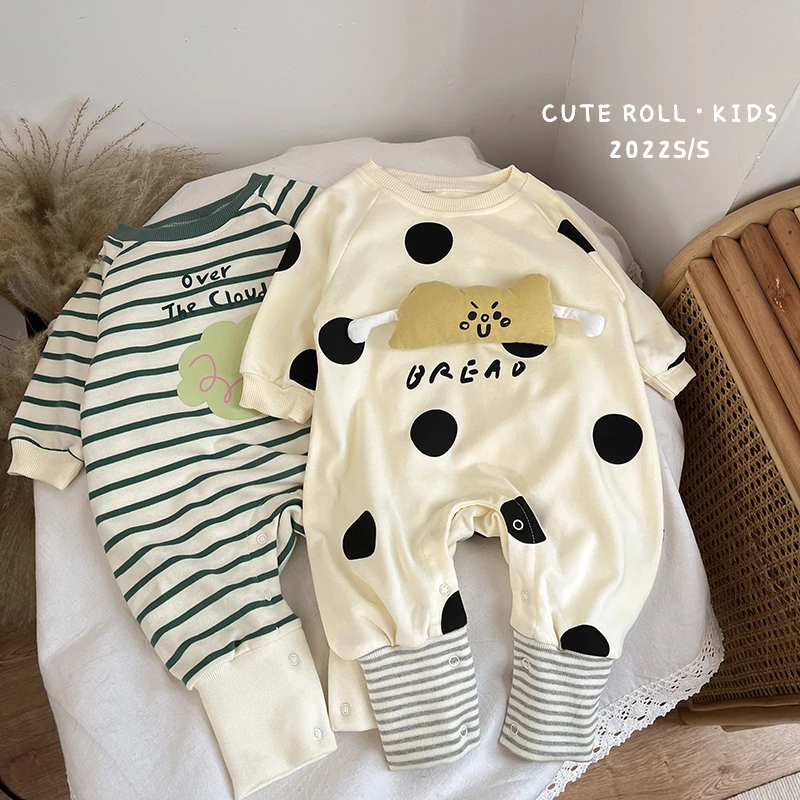 TQ22Q63婴幼儿韩版宝宝条纹连体衣卡通长袖可爱连身衣