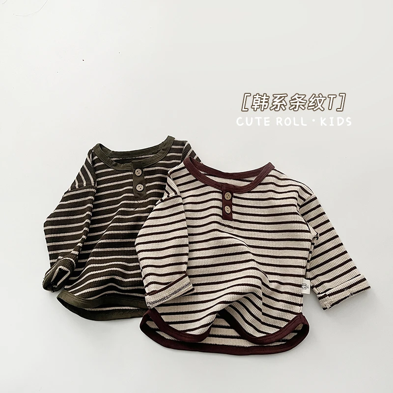 T23C111婴儿衣服春装男童韩版宝宝条纹套头T恤打底衫新生儿衣服潮