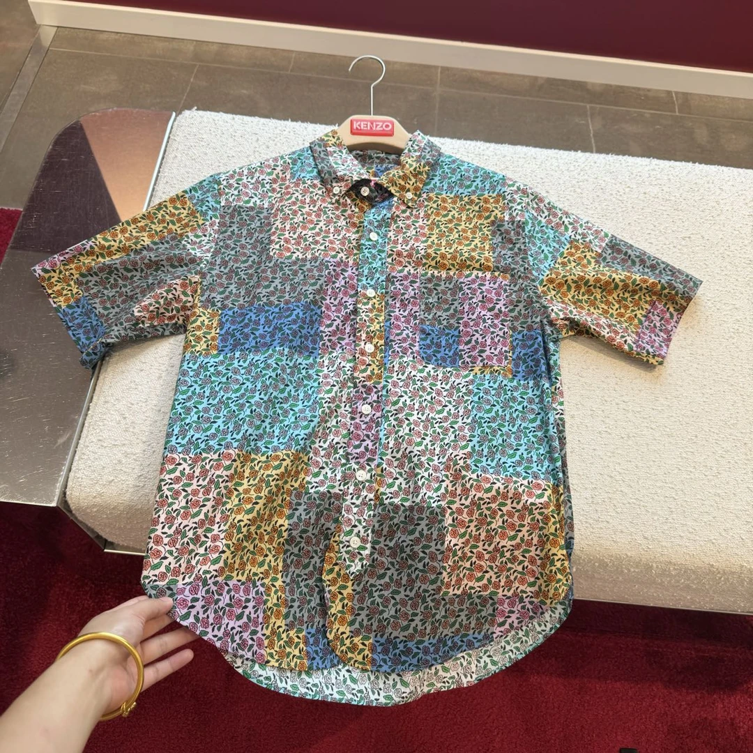 KENZO/肯佐男士碎花格子时尚休闲短袖衬衫