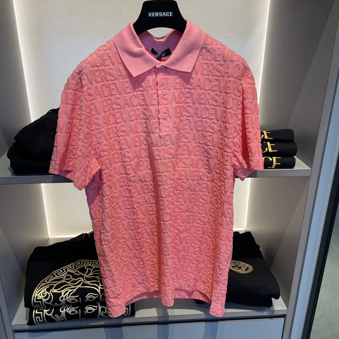 Versace/范思哲男士满标老花时尚Polo衫短袖粉色