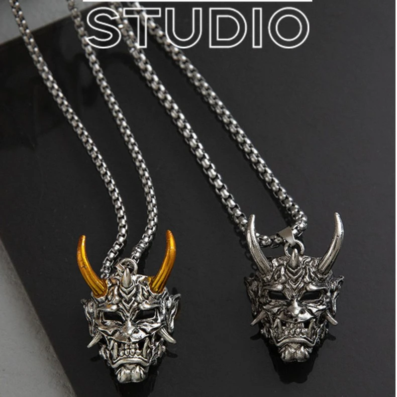 钛钢项链 金角般若钛钢项链男鬼怪面具吊坠嘻哈痞帅炫酷个性挂件