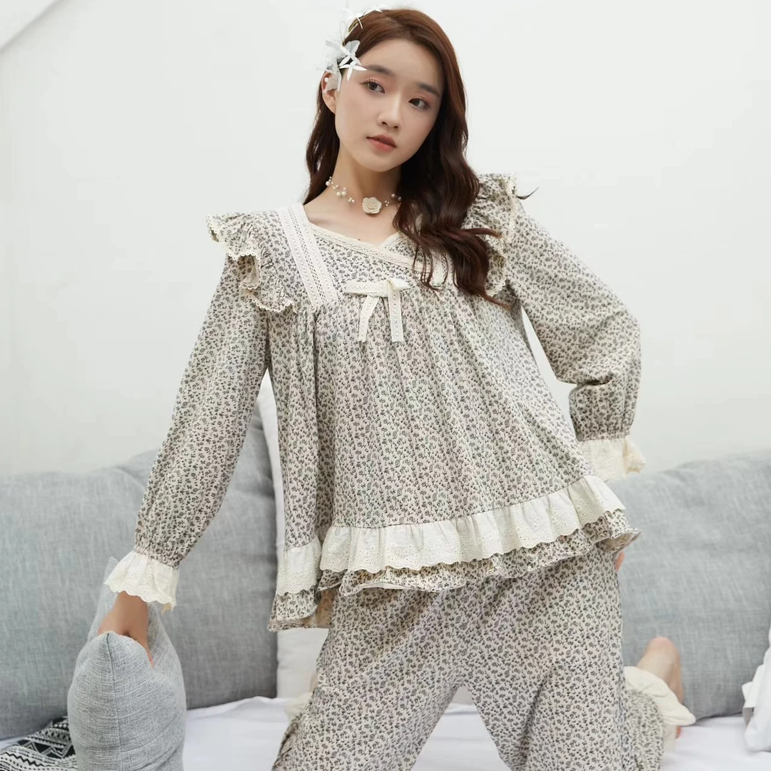 鹿鹿安娜25年春夏款新年款国风两件套女款套装高档纯棉睡衣家居服