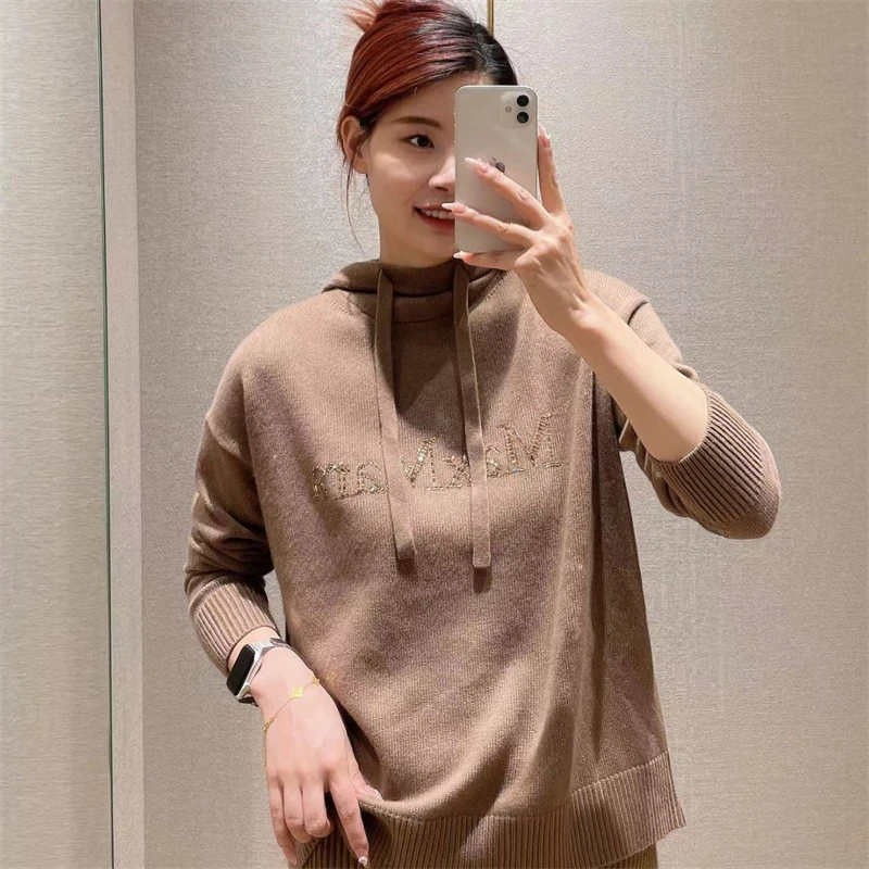未使用 MaxMara 【2xxx！】新款羊绒水钻羊绒连帽休闲毛衣