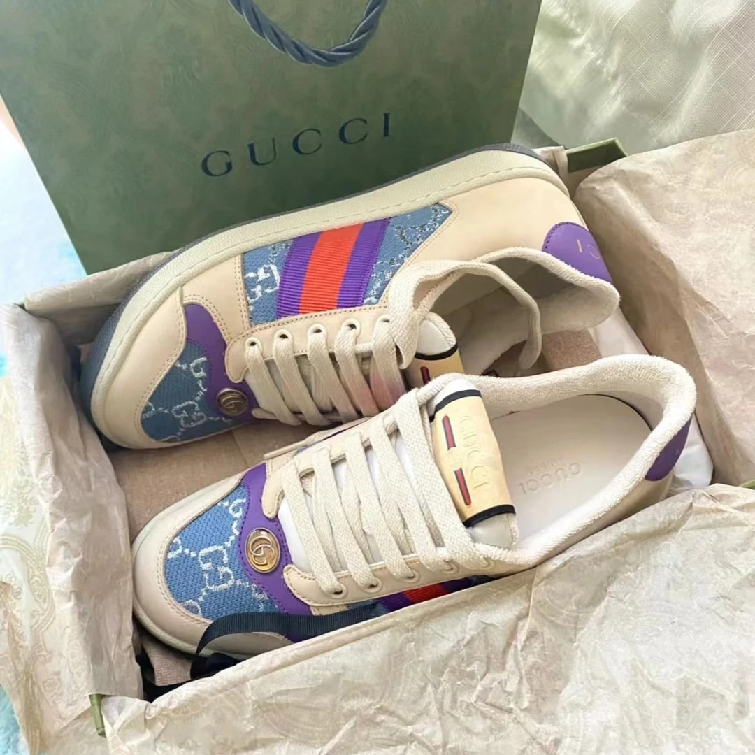 全新未使用 GUCCI/古驰 【兔子直播浮力】女款紫色低帮鞋脏脏鞋