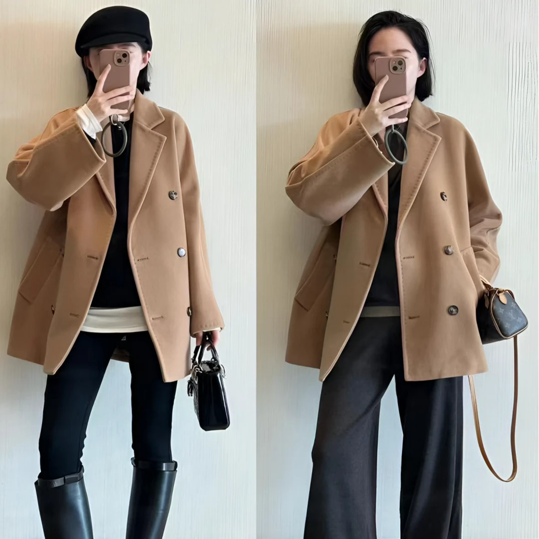 未使用 MaxMara 【特】 REBUS翻领双排扣短款毛呢大衣 101801