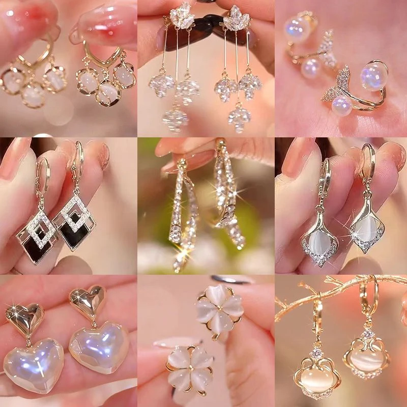 合金耳饰 爆款耳钉组合装闪亮个性耳环女设计感百搭耳饰2023新款