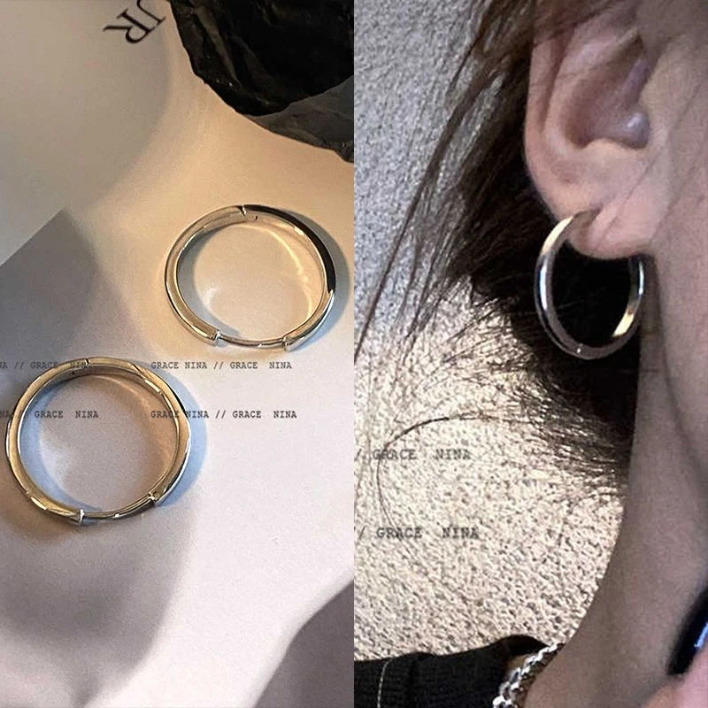 铜合金耳饰 冷性风银色圆圈耳扣耳环女夏季气质百搭2023年新耳饰