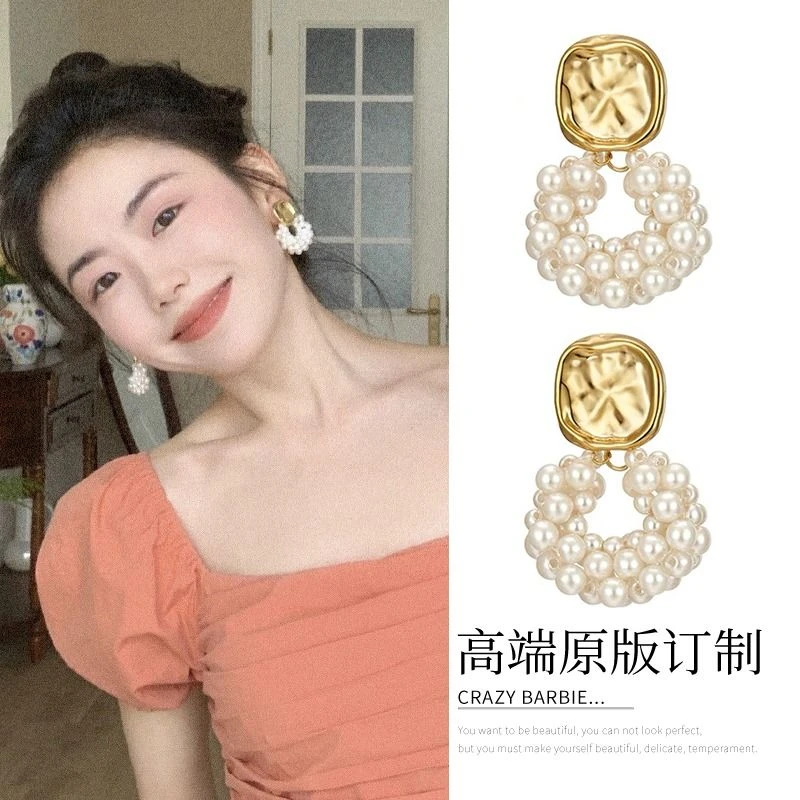 合金亚克力耳饰 耳环女高级感耳钉轻奢耳坠复古大圆脸